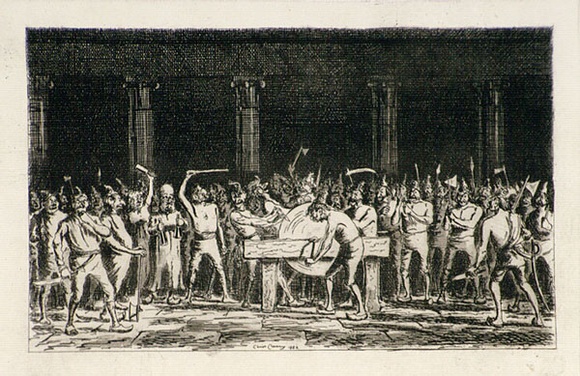 Artist: b'Coveny, Christopher.' | Title: b'The grindstone in the courtyard (The Tale of Two Cities).' | Date: 1882 | Technique: b'etching, printed in black ink, from one plate'