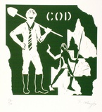 Artist: b'COLEING, Tony' | Title: b'C.O.D.' | Date: 1979 | Technique: b'linocut, printed in green ink, from one block'