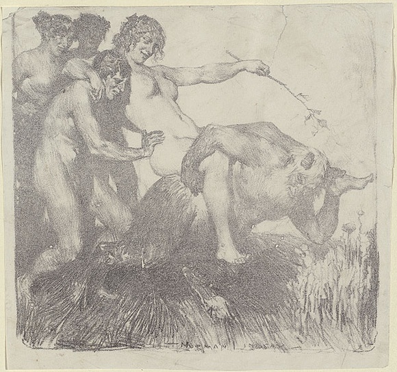 Artist: LINDSAY, Norman | Title: Bachannal | Date: c.1908 | Technique: lithograph, printed in black ink, from one stone