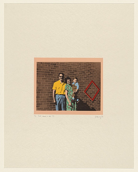 Artist: b'HARVEY, Geoffrey' | Title: bDad, mum and me '55 | Date: 1977 | Technique: b'photo-screenprint, printed in colour, from multiple stencils'