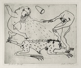 Artist: BOYD, Arthur | Title: Nebuchadnezzar with dancing figure and satellite. | Date: (1968-69) | Technique: etching, printed in black ink, from one plate | Copyright: Reproduced with permission of Bundanon Trust