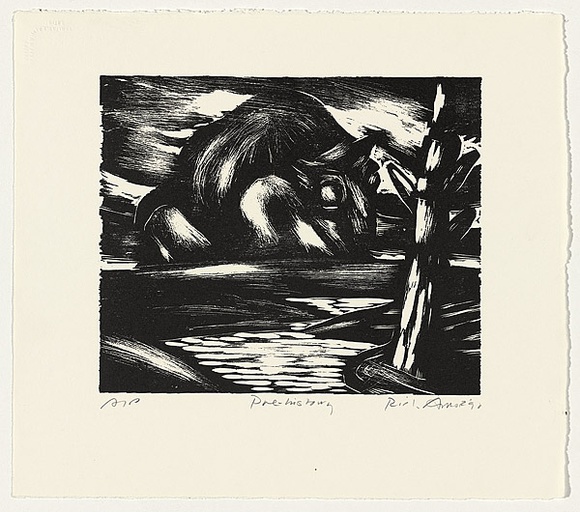 Artist: b'AMOR, Rick' | Title: b'Pre-history.' | Date: 1998 | Technique: b'woodcut, printed in black ink, from one block'