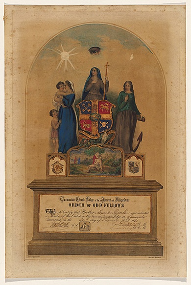 Title: b'Certificate for the Tasmanian Grand Lodge of the Ancient and Independent Order of Odd Fellows' | Date: 24 February 1860 | Technique: b'lithograph, printed in colour, from multiple stones; hand-coloured; gilded'