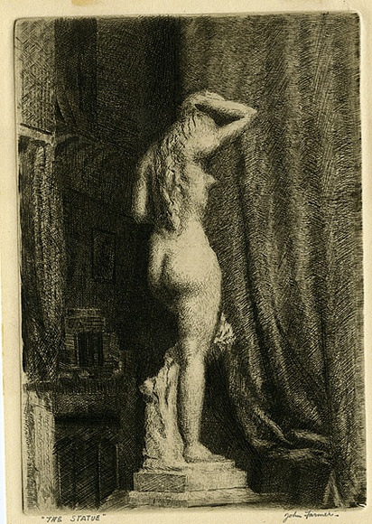 Artist: b'Farmer, John.' | Title: b'The statue.' | Date: c.1960 | Technique: b'etching, printedin black ink, from one plate'