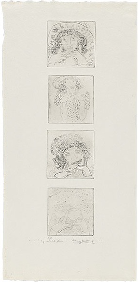 Artist: b'WALKER, Murray' | Title: b'My new white gloves.' | Date: 1973 | Technique: b'etching, printed in black ink, from four plates'