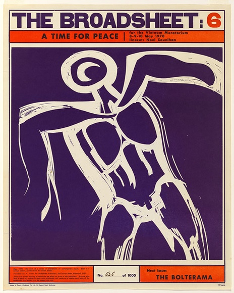 Artist: b'Counihan, Noel.' | Title: b'The Broadsheet 6: A time for peace.' | Date: 1970 | Technique: b'linocut, printed in colour, from two blocks'