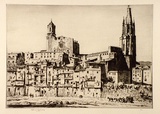 Artist: b'LINDSAY, Lionel' | Title: b'Gerona, Spain' | Date: 1927 | Technique: b'drypoint, printed in black ink with plate-tone, from one plate' | Copyright: b'Courtesy of the National Library of Australia'