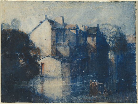 Artist: b'Garrett, Tom.' | Title: b'(The mill by moonlight)' | Date: 1930s | Technique: b'monotype, printed in colour'