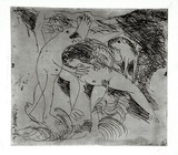 Artist: BOYD, Arthur | Title: Figure in a river with beast and dog. | Date: (1962-63) | Technique: etching and drypoint, printed in black ink, from one plate | Copyright: Reproduced with permission of Bundanon Trust