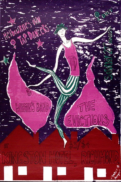 Artist: b'JILL POSTERS 1' | Title: bMelbourne's own (women) tap dancers and women's band | Date: 1983 | Technique: b'screenprint, printed in colour, from multiple stencils'