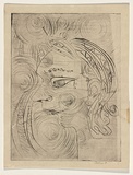 Title: not titled [woman's profile with circle background] | Date: c.1958 | Technique: etching and drypoint, printed in black ink, from one plate