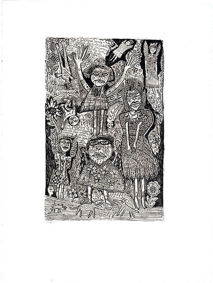 Artist: b'HANRAHAN, Barbara' | Title: b'Daughters of Beulah' | Date: 1989 | Technique: b'etching, printed in black ink, from one plate'