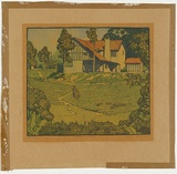 Artist: b'Waller, M. Napier.' | Title: b'House on the hill.' | Date: 1925 | Technique: b'linocut, printed in colour, from multiple blocks'
