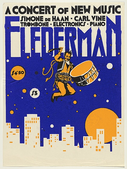 Artist: Vine, Carl. | Title: A concert of new music... Flederman. | Date: 1978 | Technique: screenprint, printed in colour, from three stencils