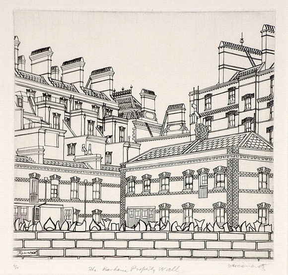 Artist: b'Coventry, Frederick.' | Title: b'The barbaric property wall.' | Date: 1929-30 | Technique: b'engraving, printed in black ink, from one copper plate'