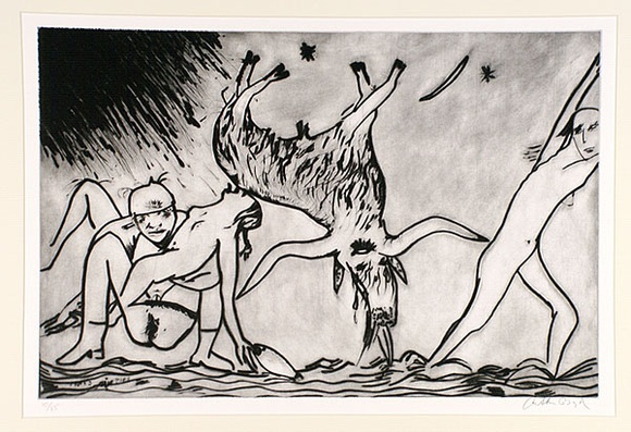 Artist: b'BOYD, Arthur' | Title: b'The Australian scapegoat.' | Date: 1988 | Technique: b'drypoint, printed in black ink with plate-tone, from one plate'