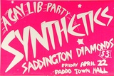 Artist: b'FISH, Doris' | Title: b'A gay lib party: Synthetics, Saddington Diamonds.' | Date: 1977 | Technique: b'screenprint, printed in pink ink, from one stencil'