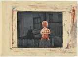 Artist: Blackman, Charles. | Title: Figure by fence. | Date: (1953-57) | Technique: lithograph, printed in colour, from multiple plates in blue, black and red ink