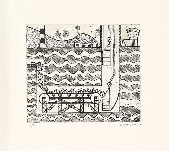 Artist: Bray, Vincent. | Title: not titled [conveyor belt] | Date: 2001 | Technique: etching, printed in black ink, from one plate