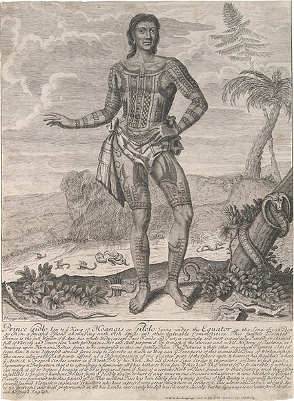 Artist: b'Savage, John.' | Title: b'Prince Giolo, Son to the King of Moangis or Gilolo: lying under the Equator in the Long; of 152 Deg. 30 Min. a fruitful island abounding with rich spices and other valuable commodities...' | Date: 1692 | Technique: b'engraving, printed in black ink, from one copper plate'