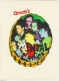 Artist: b'WORSTEAD, Paul' | Title: b'Arnotts - Mental as anything' | Date: 1982 | Technique: b'screenprint, printed in colour, from two stencils; hand-coloured' | Copyright: b'This work appears on screen courtesy of the artist'