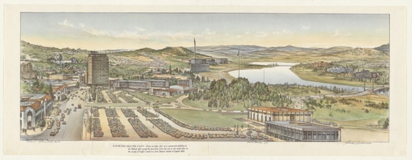 Artist: b'Freedman, Harold.' | Title: b'Canberra - looking south-east.' | Date: 1965 | Technique: b'lithograph'