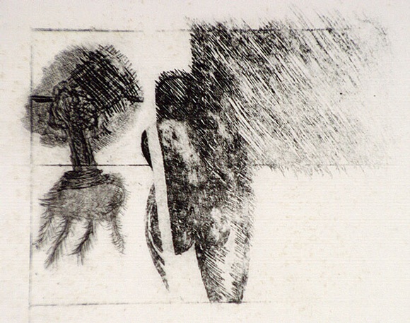 Artist: b'SHEARER, Mitzi' | Title: b'At the window (Series 2)' | Date: 1979 | Technique: b'etching, drypoint, printed in black ink with plate-tone, from one  plate'