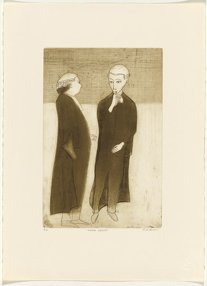 Artist: b'Dickerson, Robert.' | Title: b'Legal eagles.' | Date: 1991 | Technique: b'etching, printed in raw sepia ink with plate-tone, from one copper plate'