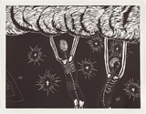 Artist: b'COLEING, Tony' | Title: b'Battlefield (two skeletons + six stars).' | Date: 1986 | Technique: b'linocut, printed in black ink, from one block'