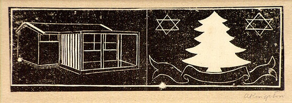 Artist: b'Kingston, Amie.' | Title: b'Greeting card: House and Christmas tree' | Date: (1950s) | Technique: b'linocut, printed in black ink, from one block'