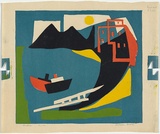Artist: Brash, Barbara. | Title: Harbour. | Date: c.1955 | Technique: linocut, printed in colour, from five blocks