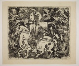 Artist: Haxton, Elaine | Title: The divine archer | Date: c.1967 | Technique: open-bite etching and aquatint, printed in black ink, from one plate