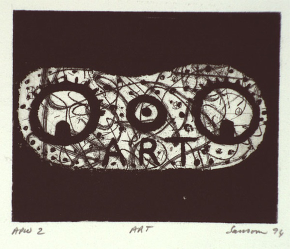 Artist: b'SANSOM, Gareth' | Title: b'Art' | Date: 1994, January - March | Technique: b'etching and aquatint, printed in black ink, from one plate'