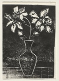Title: b'Card: [vase of flowers]' | Technique: b'linocut, printed in black ink, from one block'