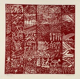 Artist: b'SHEARER, Mitzi' | Title: b'not titled' | Date: 1975 | Technique: b'linocut, printed in red ink, from one block'