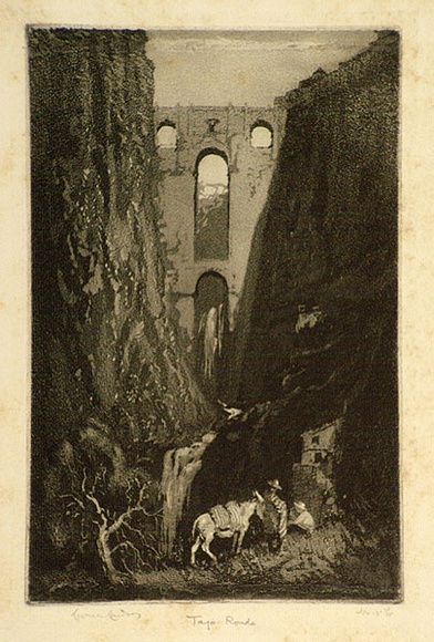 Artist: b'LINDSAY, Lionel' | Title: b'Ronda, Spain' | Date: 1924 | Technique: b'aquatint, printed in black ink, from one plate' | Copyright: b'Courtesy of the National Library of Australia'