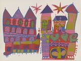 Artist: b'Kepo, Teruwai.' | Title: b'Anglican haus lotu (Anglican Church).' | Date: about 1975 | Technique: b'screenprint, printed in colour, from five screens'