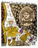 Artist: HANRAHAN, Barbara | Title: The General gives up all for Mata Hari | Date: 1976 | Technique: linocut, printed in colour, from four stencils