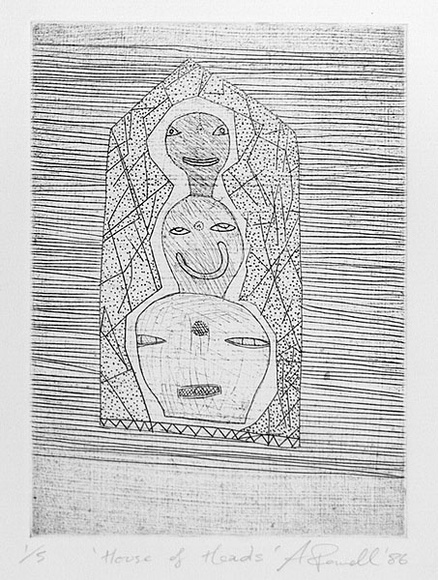 Artist: b'Powell, Andrew.' | Title: b'House of heads' | Date: 1986 | Technique: b'etching, printed in black ink with plate-tone, from one  plate'