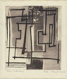 Artist: b'MADDOCK, Bea' | Title: b'Calligraphy' | Date: 1959 | Technique: b'etching, aquatint, deep etch and colour relief, from one copper plate'