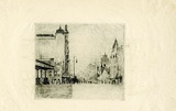 Artist: b'SHIRLOW, John' | Title: b'Swanston Street, the City Gateway.' | Date: c.1930 | Technique: b'etching, printed in brown ink, from one copper plate'