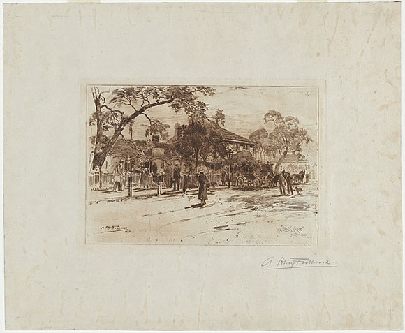 Artist: b'FULLWOOD, A.H.' | Title: bThe 'Black Horse' Richmond NSW. | Date: 1894 | Technique: b'etching, printed in sepia ink, from one plate'