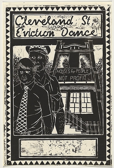 Artist: b'Stewart, Jeff.' | Title: b'Cleveland St. Eviction Dance' | Date: 1980 | Technique: b'linocut, printed in black ink, from one block' | Copyright: b'This work appears on screen courtesy of the artist'