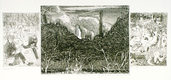 Artist: b'Rooney, Elizabeth.' | Title: b'Hyde Park x 3' | Date: 1981 | Technique: b'etching and aquatint, printed in green ink with plate-tone, from three plates'