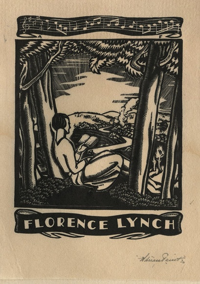 Artist: b'FEINT, Adrian' | Title: b'Bookplate: Florence Lynch.' | Date: (1930) | Technique: b'wood-engraving, printed in black ink, from one block' | Copyright: b'Courtesy the Estate of Adrian Feint'