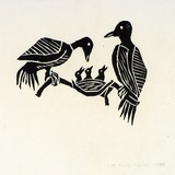 Artist: TUNGUTALUM, Bede | Title: Two birds at nest | Date: 1970 | Technique: woodcut, printed in black ink, from one block