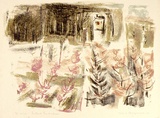 Artist: b'MACQUEEN, Mary' | Title: b'Orchard landscape' | Date: 1962 | Technique: b'lithograph, printed in colour, from multiple plates' | Copyright: b'Courtesy Paulette Calhoun, for the estate of Mary Macqueen'