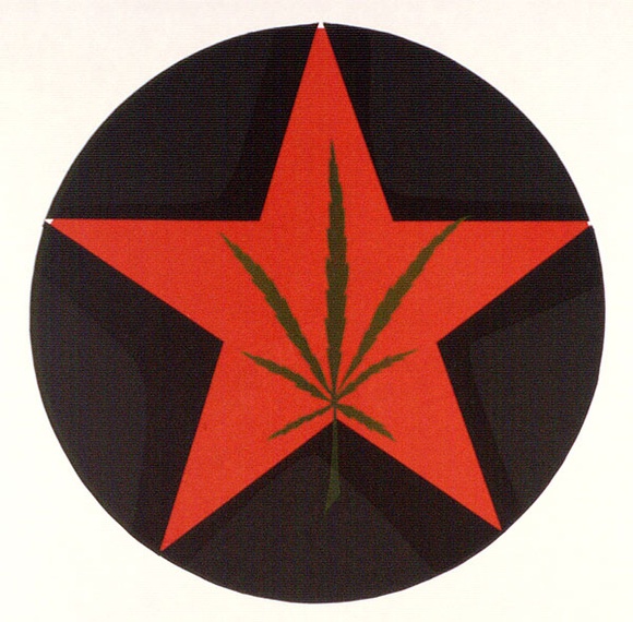 Artist: b'LITTLE, Colin' | Title: b'(Poster of Marijuana leaf on red star)' | Technique: b'screenprint, printed in colour, from multiple stencils'