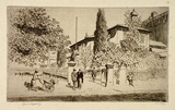 Artist: b'LINDSAY, Lionel' | Title: b'Old Education Department from the Lands Office' | Date: 1936 | Technique: b'etching and drypoint, printed in brown ink with plate-tone, from one plate' | Copyright: b'Courtesy of the National Library of Australia'