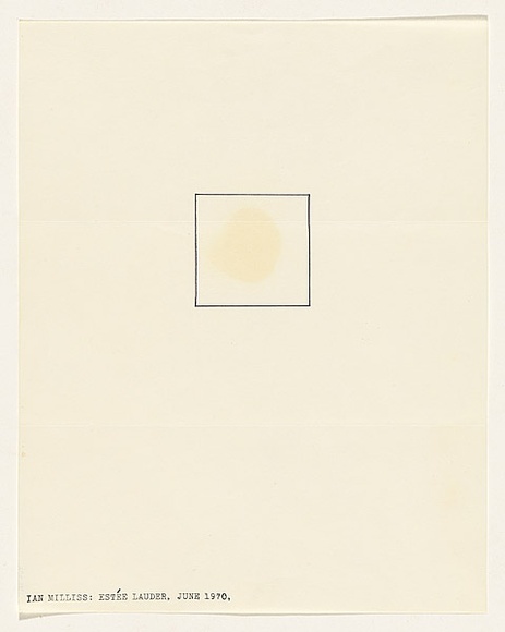 Artist: b'MILLISS, Ian' | Title: b'(Letter with a square containing a stain)' | Date: 1970 | Technique: b'ink stain'